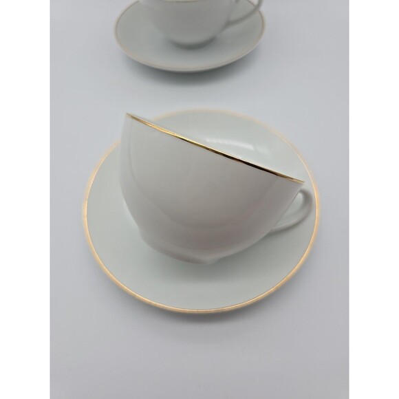 VTG  Noritake Occupied Japan Cup & Saucer Set of 6 White w Gold Trim Bone China - Picture 3 of 8